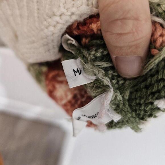 Vintage Cream Floral Chunky Hand Knit All Over Pattern Sweater Cottage Core M - Picture 3 of 6